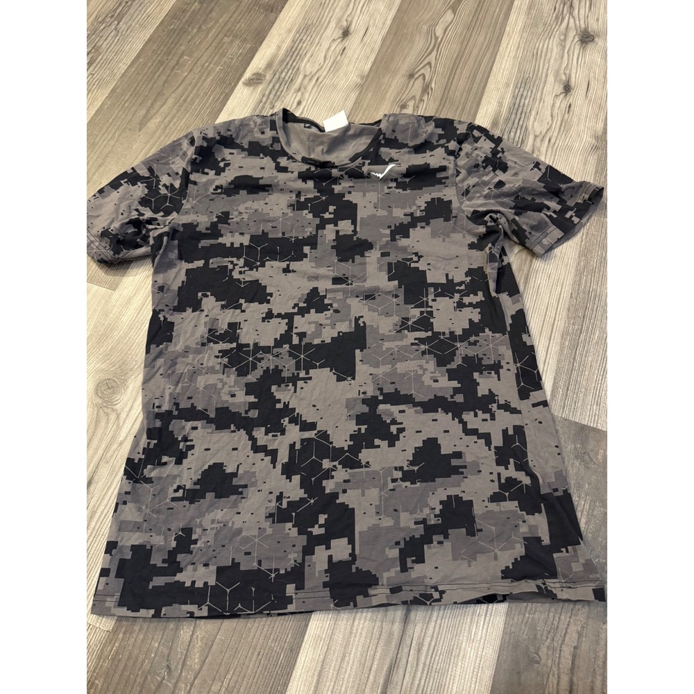Gymshark Geo Seamless T-Shirt Mens Large Grey Black Digital Camo GMST3256-CMO